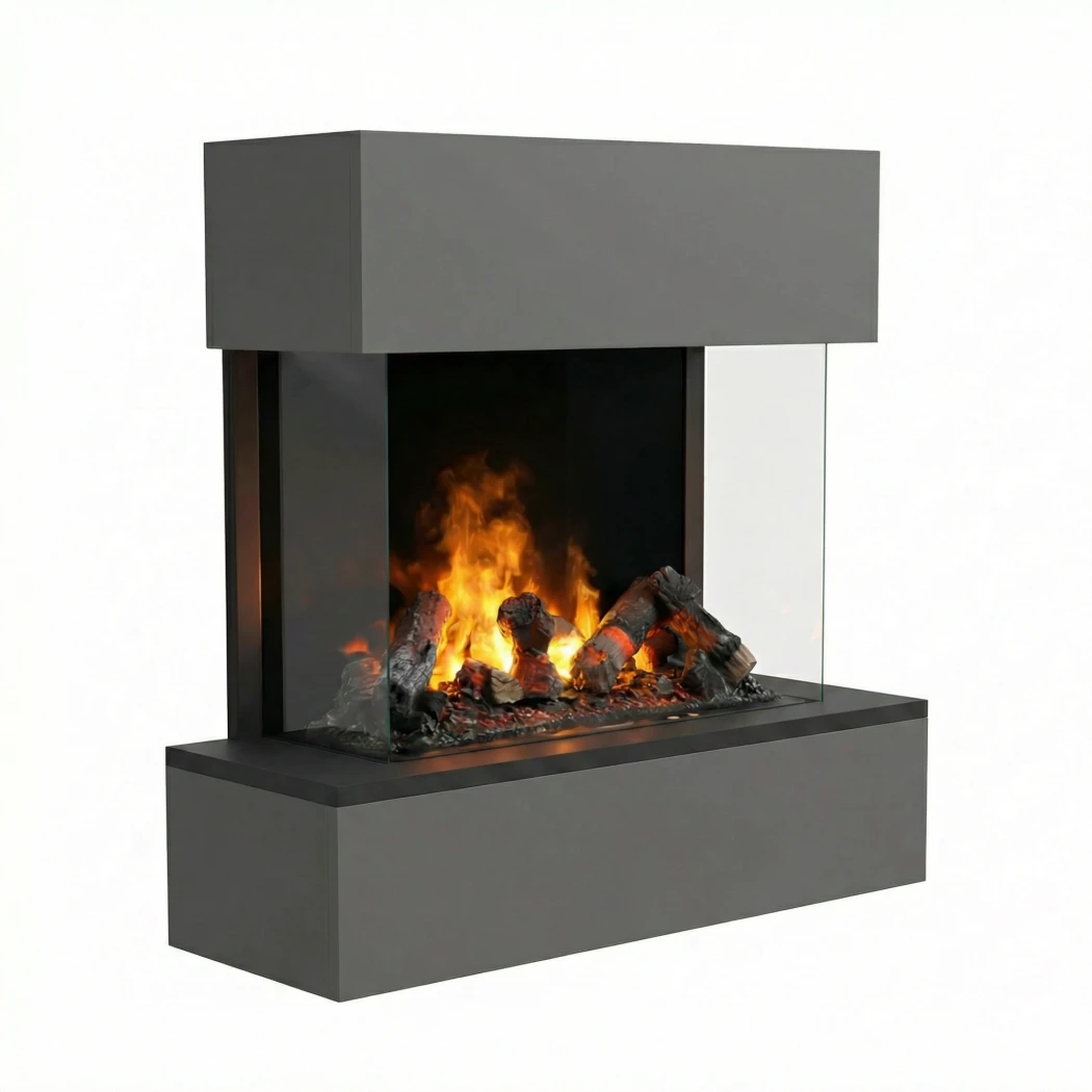 Hölderlin Grå – Vægmonteret Vanddamppejs fra Glow Fire – Ingen Varme, Realistisk Flammeeffekt, Miljøvenlig