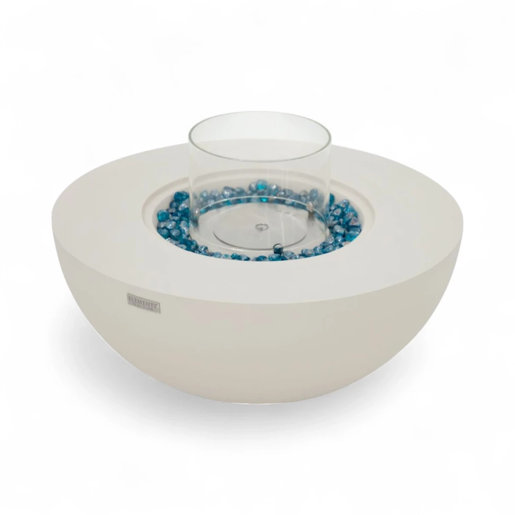 Roca biopejs – Cream White rund pejs i fiberbeton med blå dekoglas
